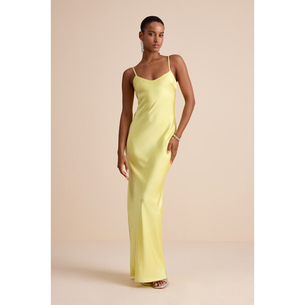 Lulus Janet Light Yellow Satin Slip Maxi Dress - Size L